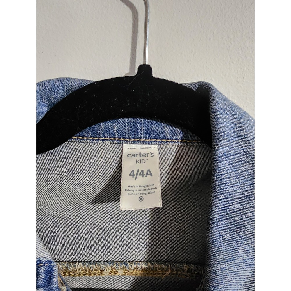 Carters Kid Blue Denim Trucker Jacket Size 4 Medium Wash Stretch Cotton 3M406310 - Picture 2 of 6